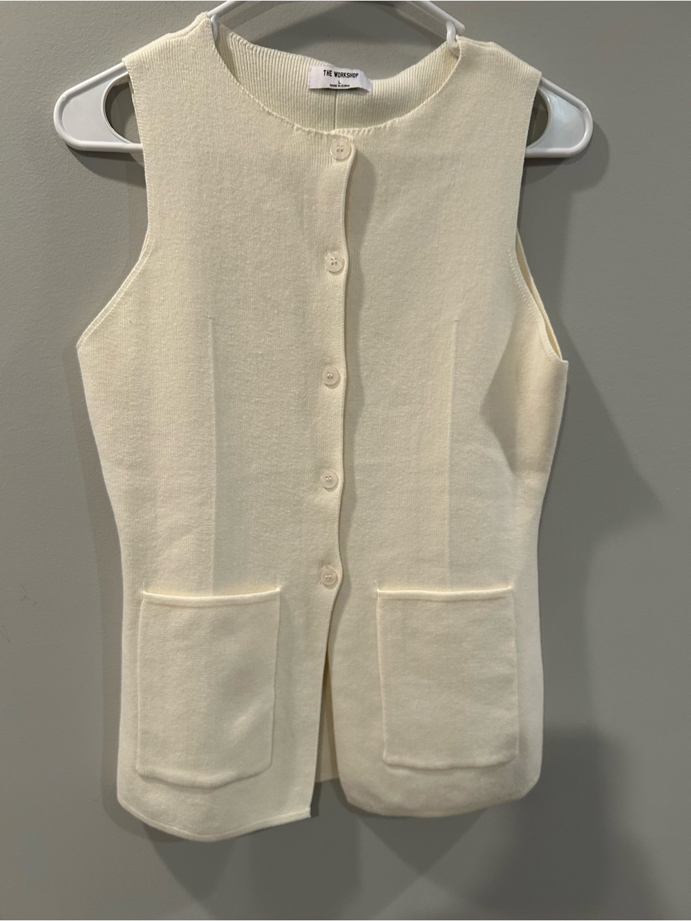 Workshop Clothing Ivory Sleeveless Button-Up Knit Vest